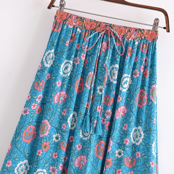 020 Boho Floral Print Ruffle Maxi Skirt - Picture 4 of 5